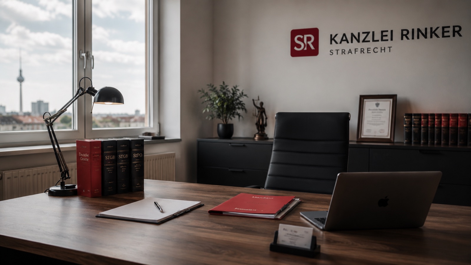 Büro der Kanzlei Rinker in Berlin mit Blick auf den Fernsehturm
